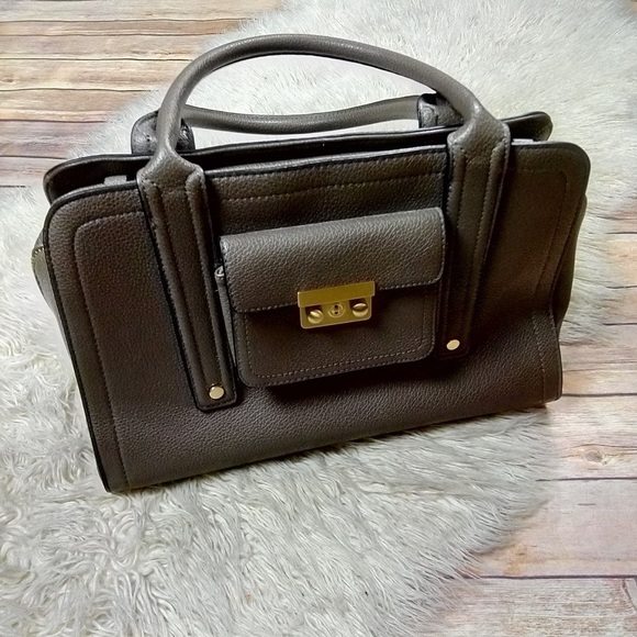 3.1 Phillip Lim | Large Taupe-Grey Faux Leather Top Zipper Handle Satchel Bag - Picture 6 of 8